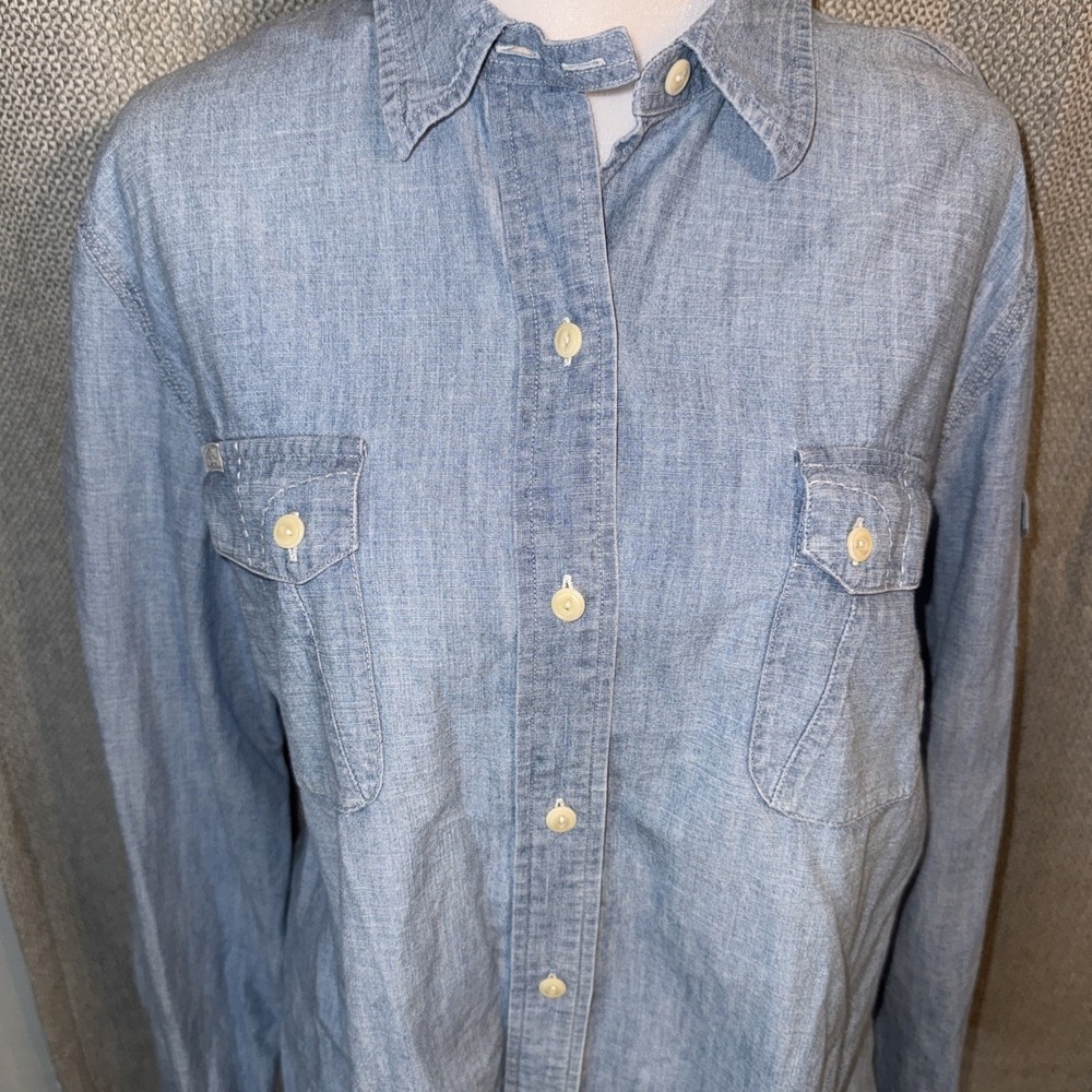 Lauren Jeans Co Ralph Lauren Shirt Women XL Blue Chambray Blouse Cowgirl Vintage - Picture 2 of 10
